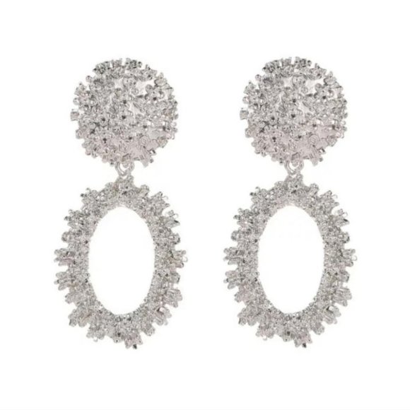 Clip On Oversized Statement Silver Earrings - Picture 1 of 6